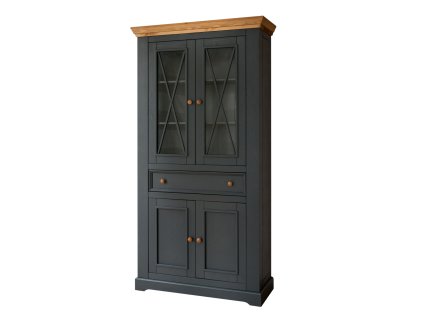 Vitrína Marche 109x42x214 masiv borovice grafit