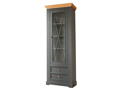 Vitrína Marche 79x42x214 masiv borovice grafit