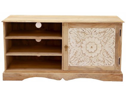 TV komoda 120x45x60 z masívu mango s vyřezávanými ornamenty - SITA TV