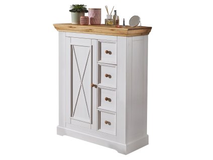 Komoda Marche 91x42x120 masiv borovice bílá