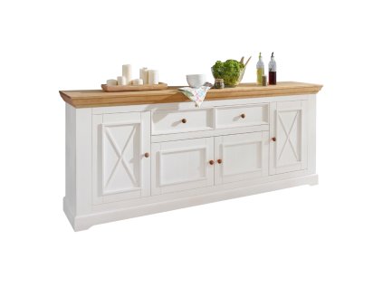 Komoda Marche 209x42x88 masiv borovice bílá