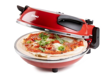 Pizza pec na čerstvou pizzu - červená - DOMO DO9284PZ, 1200 W, až 400 °C, Ø 32 cm, žáruvzdorný keramický kámen