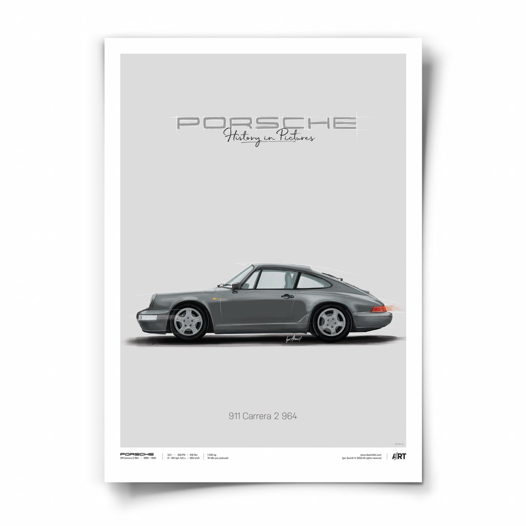 Porsche Vintage B&W Poster, Fotokunst