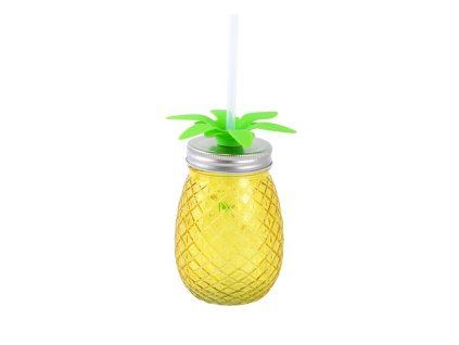 SKLENICE S VÍČKEM A BRČKEM "ANANAS" 500ML, ASSORT
