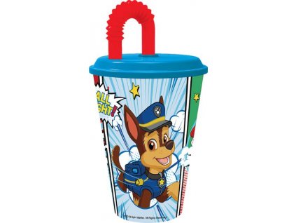 KELÍMEK S BRČKEM PLASTOVÝ PAW PATROL, 430ML