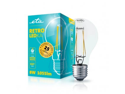 Žárovka LED ETA RETRO LEDka klasik filament 8W, E27, teplá bílá