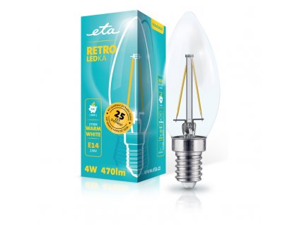 RETRO LEDka, 4W LED žárovka, E14, 470 Lm, 360°, alternativa klasické 40W žárovky