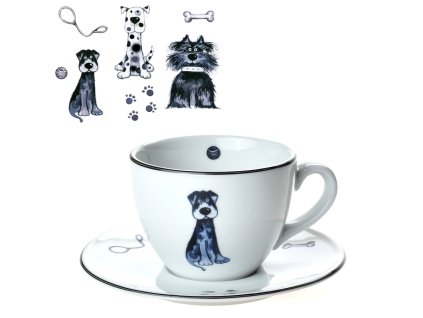 Šálek s podšálkem 250 ml Milada psi s černou linkou