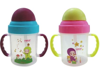 hrnek 200ml s brčkem, od 9měs., dětský, M/R, 2ucha, plast