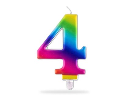 SVÍČKA ČÍSLICE "4" ZAPICHOVACÍ , 7,5CM, DUHOVÁ