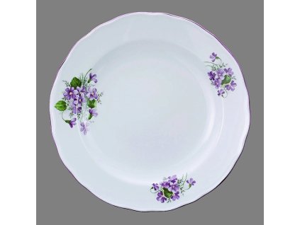 Talíř mělký 24 cm Rokoko fialky s fialovou linkou II. jakost