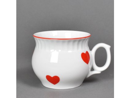Hrnek Darume 290 ml červená srdce s červenou linkou 1.jakost