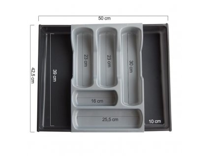 příborník 42x30x6,4cm, šedý/černý, nastav. 5přihr.,plast