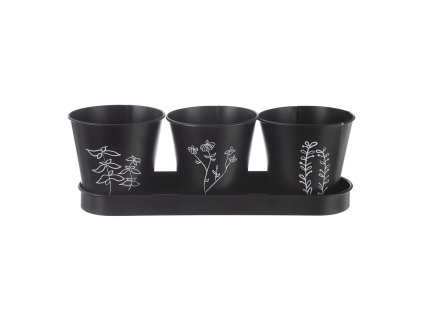 Květináč bylinky BLACK pr. 11cm 3 ks s podtáckem
