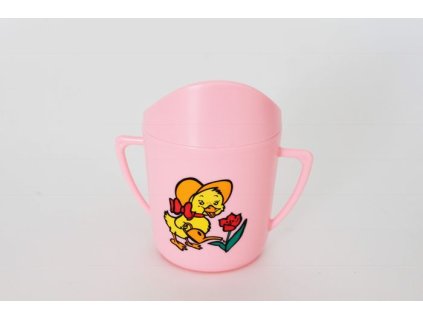 hrníček 0,23l kojen. RŮŽ.+bar.potisk, pítko, plast