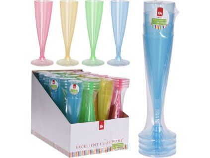 sklen.4ks 130ml, šampus, mix barev, plast