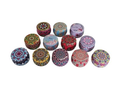 dóza plech. d 7x5cm MANDALY různé druhy