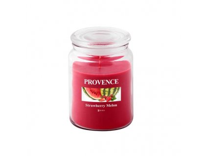 SVÍČKA VE SKLE S VÍČKEM 510G, JAHODA+MELOUN