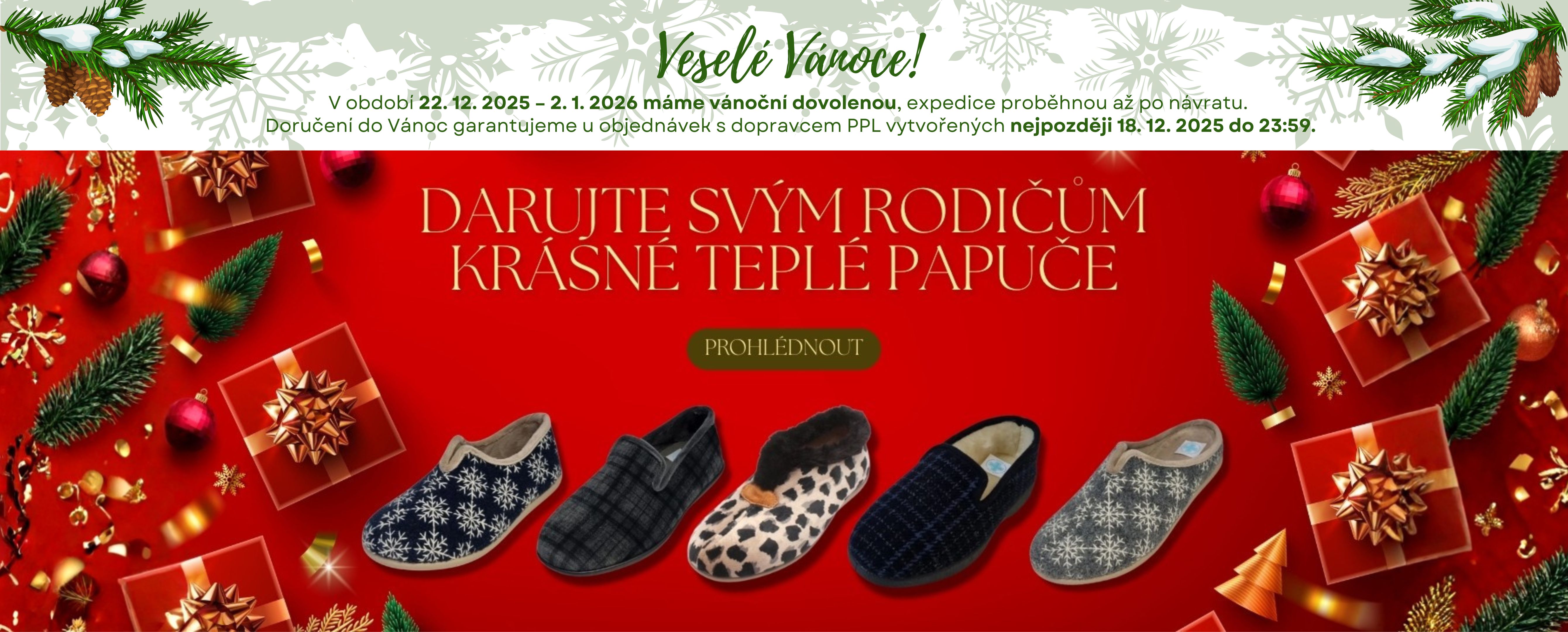 Vánoční teplé pantofle a bačkory