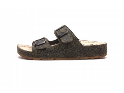 Mediline dámské pantofle S182.062 KHAKI BLACK PRINTED