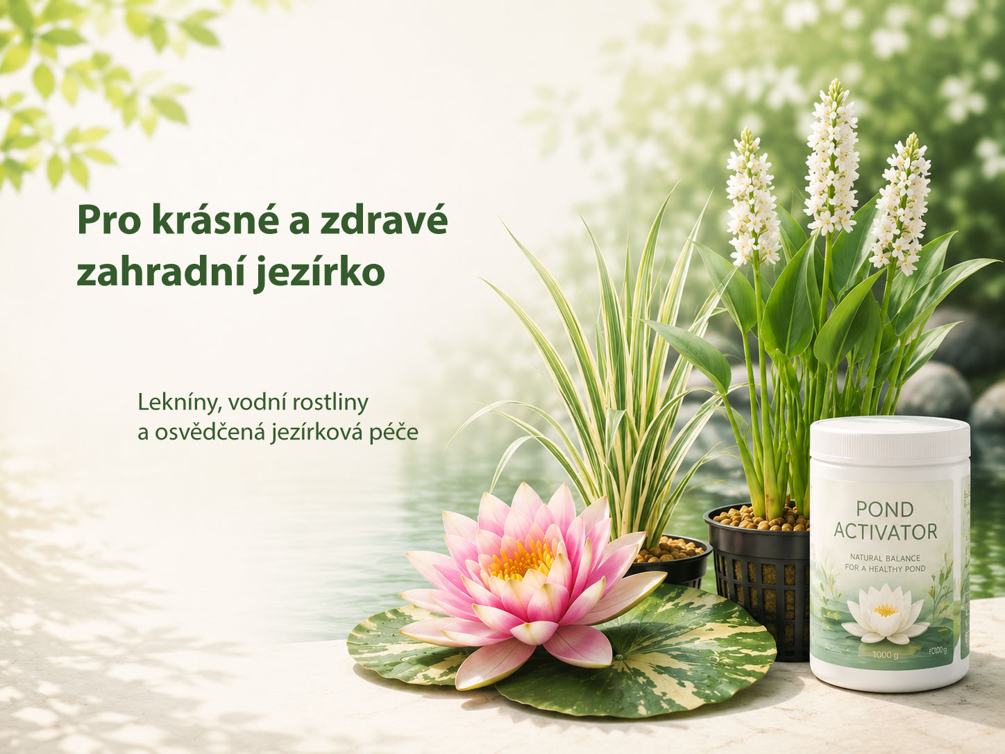Lekníny, vodní rostliny a osvědčená jezírková péče.