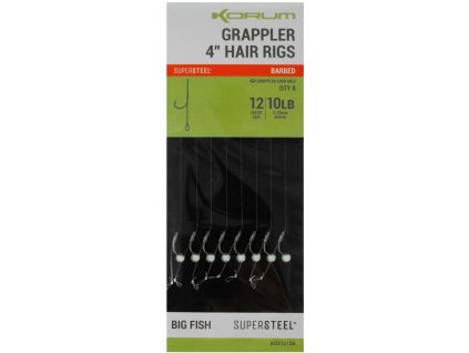 Korum Hotový Návazec Grappler 4” Hair Rigs Barbed 10 cm (Nosnost 10lb, Průměr 0,26mm, Velikost háčku #12)