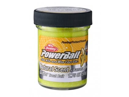 Berkley Těsto PowerBait Natural Scent Banana Glitter Trout Bait 50g