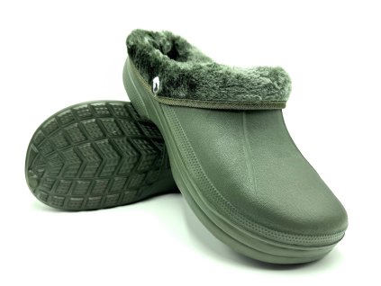 TexBase Pantofle Clogs Plné s Kožíškem Khaki (Velikost 46)