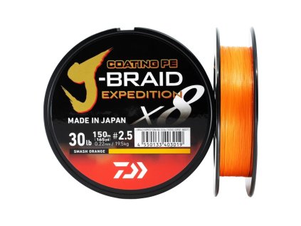 J-BRAID EXPEDITION 150m ORANŽOVÁ (Nosnost 19,5kg, Průměr 0,22mm)