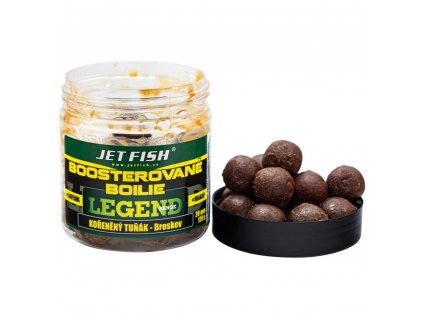 Jet Fish Boosterované Boilie Legend Range Kořeněný Tuňák + Broskev 250ml