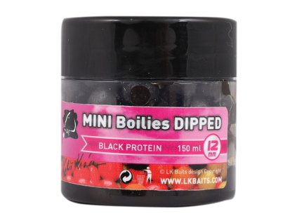 LK Baits MINI Boilies v dipu Black Protein - 12mm 150ml
