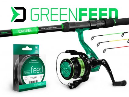 Delphin Feederový set GreenFeed 360cm 100g 3+3-díl + Naviják + Vlasec