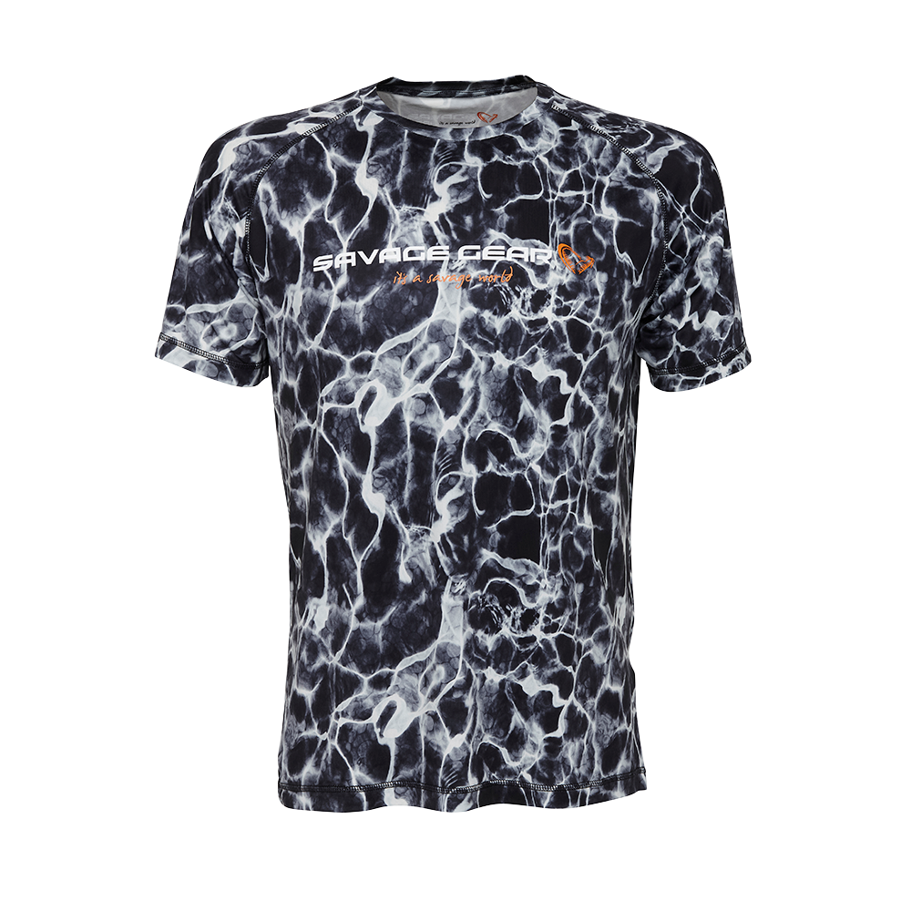 Savage Gear Tričko Night Uv T-Shirt Black Waterprint Velikost: XL