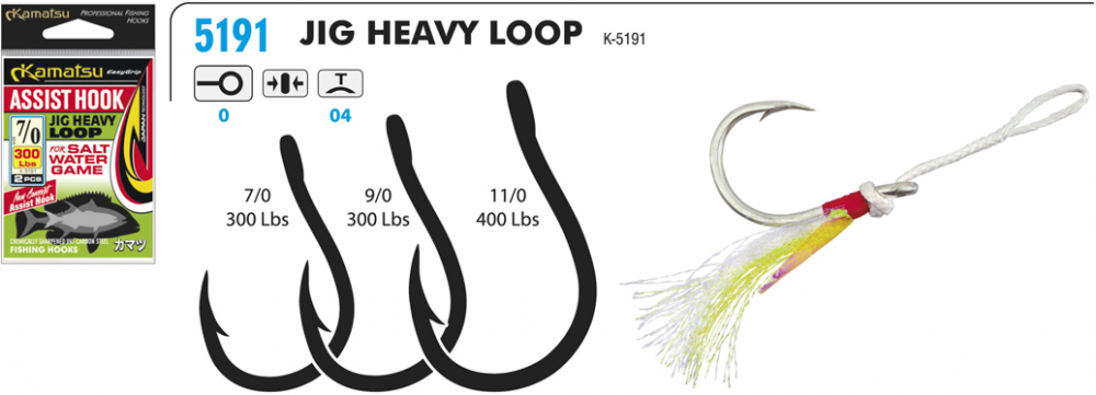 Kamatsu Háčky Assis Hook Jig Heavy Loop 2ks Nosnost: 300lb, Velikost háčku: #9/0