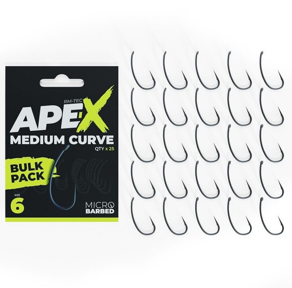 RidgeMonkey Háčky Ape-X Medium Curve Barbed Bulk Pack 25 ks Počet kusů: 25ks, Velikost háčku: #6