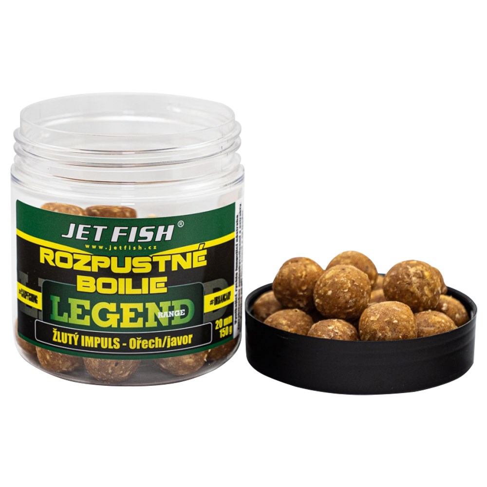 Jet Fish Rozpustné Boilie Legend Range Žlutý Impuls - Ořech / Javor 250ml Průměr: 24mm
