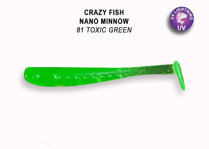 Crazy Fish Gumová Nástraha Nano Minnow 81 Toxic Green Hmotnost: 1,5g, Počet kusů: 8ks, Délka cm: 4cm