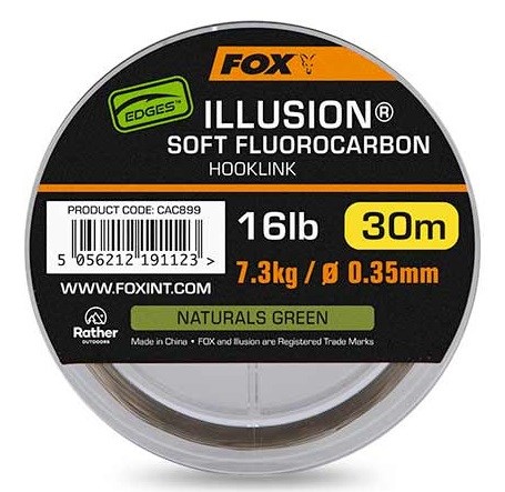 Fox Fluorocarbon Edges Illusion Soft Hooklink Naturals Green 30m Nosnost: 7,3kg, Průměr: 0,35mm