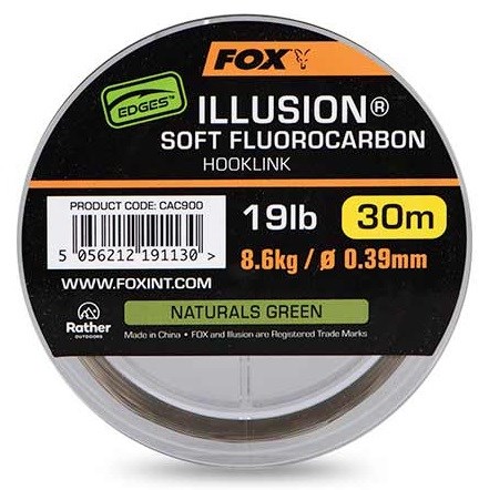 Fox Fluorocarbon Edges Illusion Soft Hooklink Naturals Green 30m Nosnost: 8,6kg, Průměr: 0,39mm