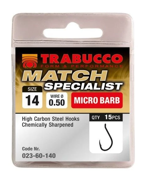 Trabucco Háčky Match Specialist Micro Barbh 15ks Velikost háčku: #14, Počet ks. v balení: 15ks