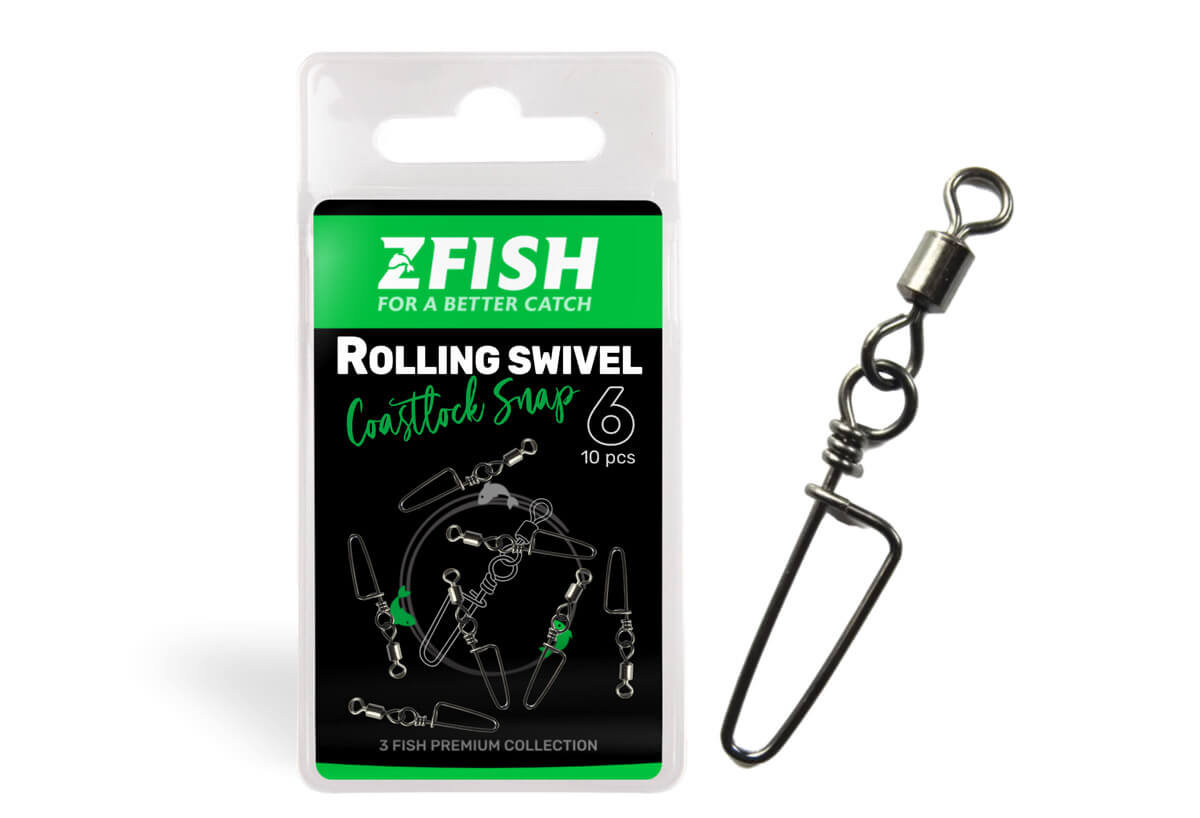 Zfish Obratlík s Karabinou Rolling Swivel & Coastlock Snap 10ks Nosnost: 15kg, Velikost: 14