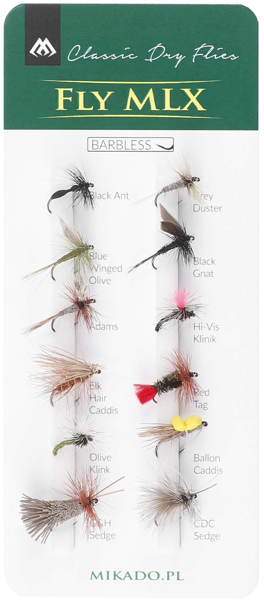 Mikado Sada Umělých Suchých Mušek Dry Flies Barbless 12ks