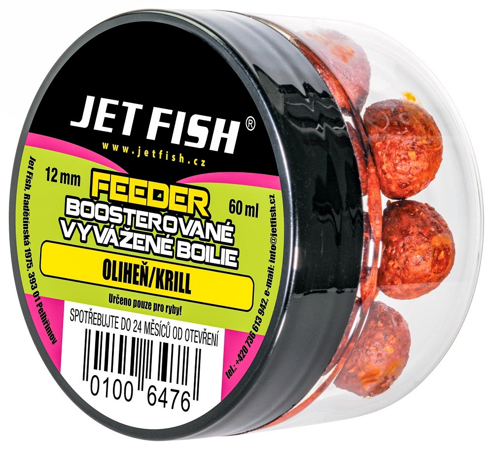 Jet Fish Feeder Boosterované Vyvážené Boilie 12mm 60ml Průměr: 12mm, Příchuť: Banán Chilli, Objem: 60ml - Obrázek 4
