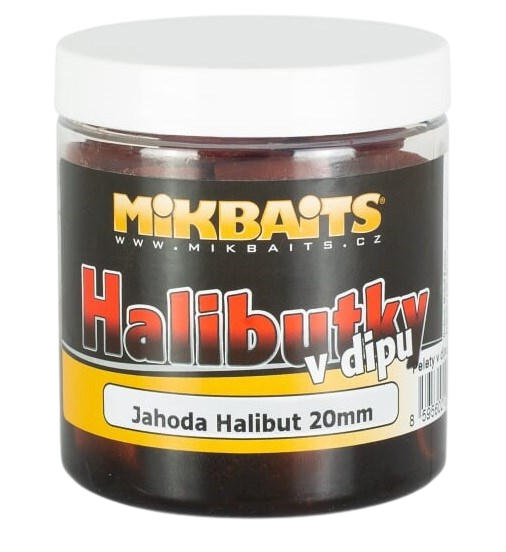 Mikbaits Pelety Halibutky v Dipu Jahoda Halibut 250ml Hmotnost: 250ml, Průměr: 20mm