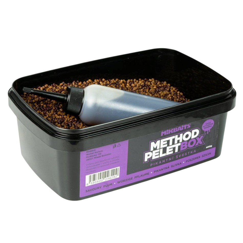Mikbaits Method Pelet Box Pikantní Švestka 400g + 120ml Activator