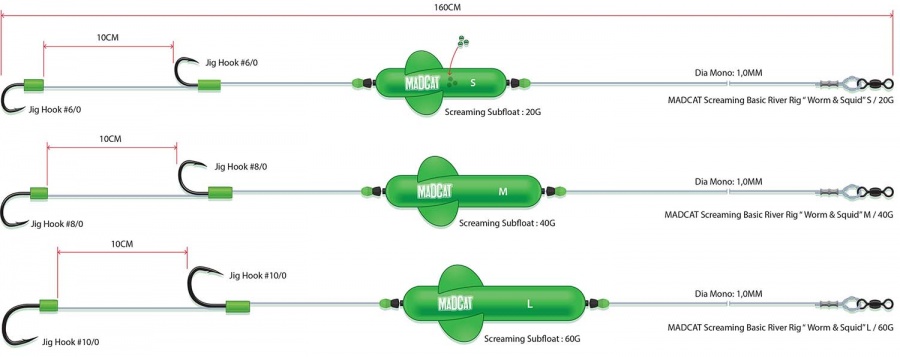 MadCat Hotový Návazec Screaming Basic River Rigs "Worm & Squid" Velikost: M-40 g
