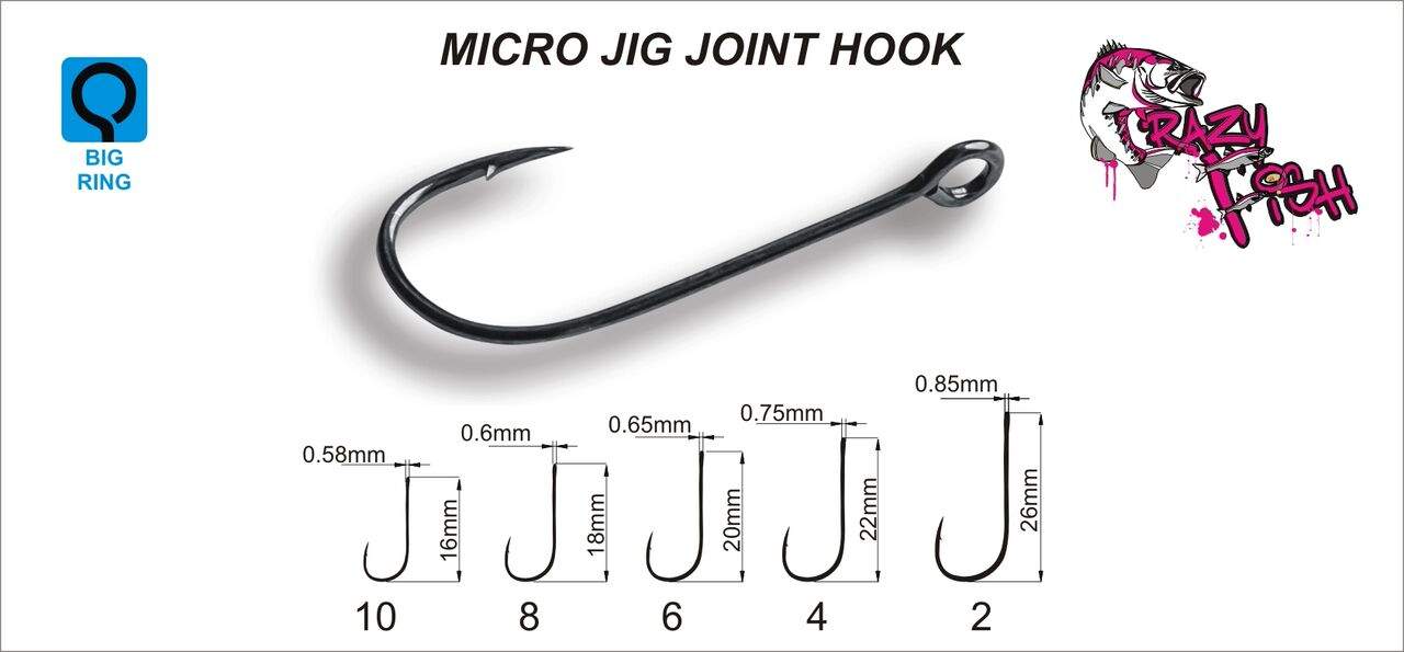 Crazy Fish Háčky Micro Jig Joint Hook 10 ks Počet kusů: 10ks, Velikost háčku: #2
