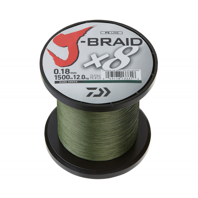 Daiwa Pletená Šňůra J-Braid X8 Zelená 1m Nosnost: 8,0kg, Průměr: 0,13mm