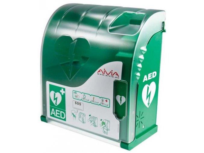 Nástěnný polykarbonátový box pro AED defibrilátor AIVIA 100 s alarmem