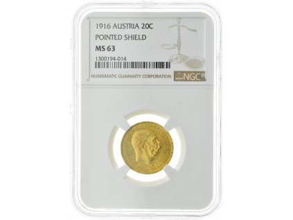Rakousko 20 koruna Františka Josefa I. 1916 MS63
